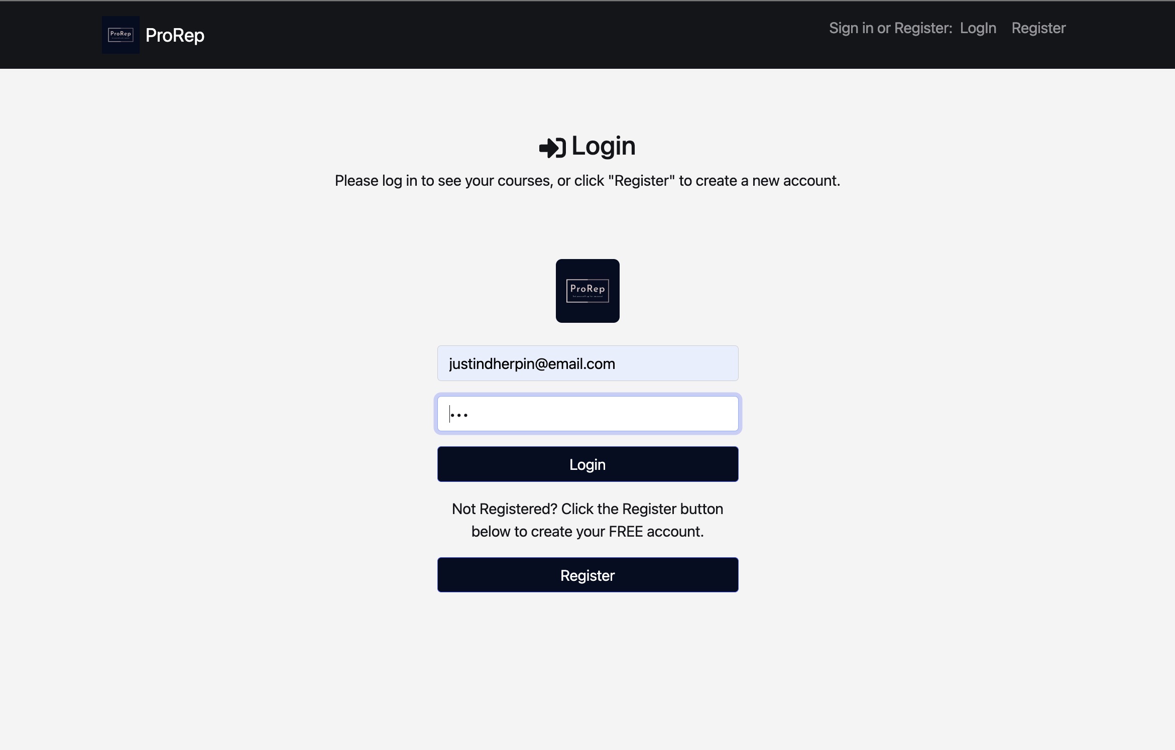 prorep login screen